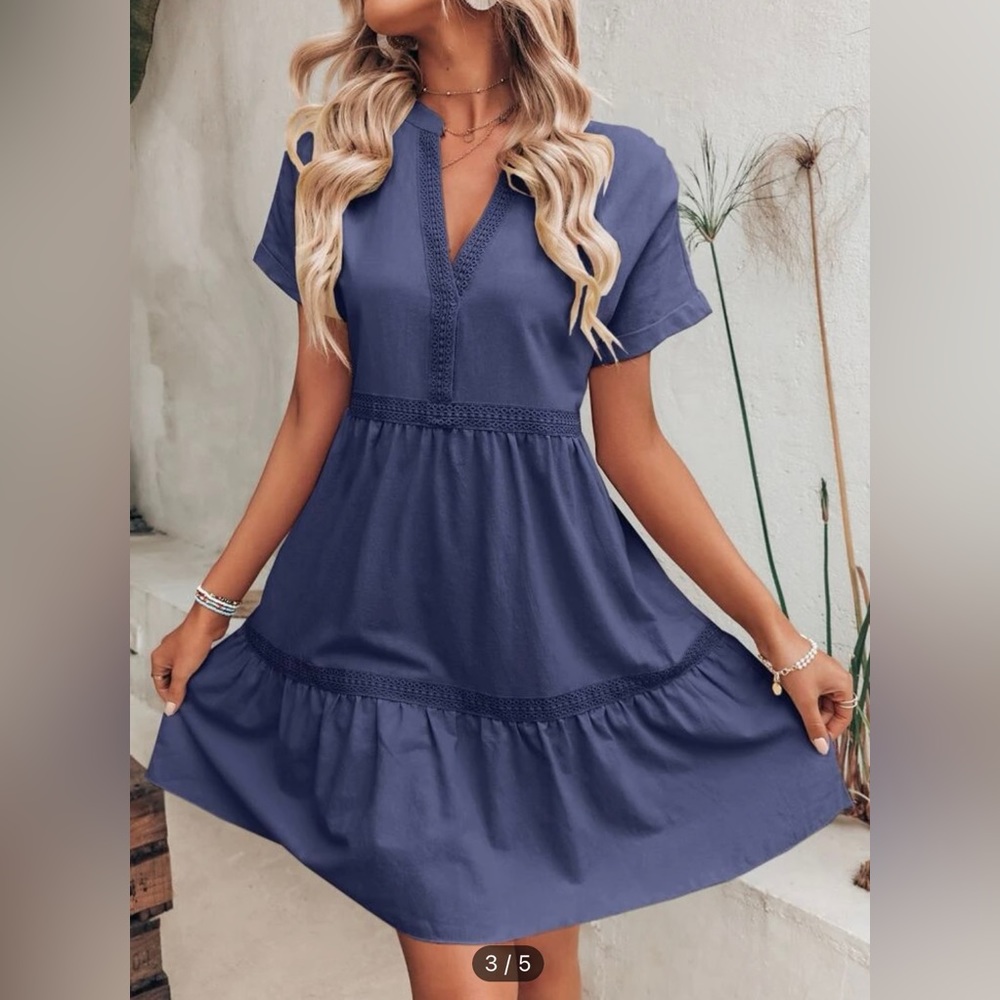 SHEIN Guipure Lace Detail Dolman Sleeve Ruffle Hem Dress
